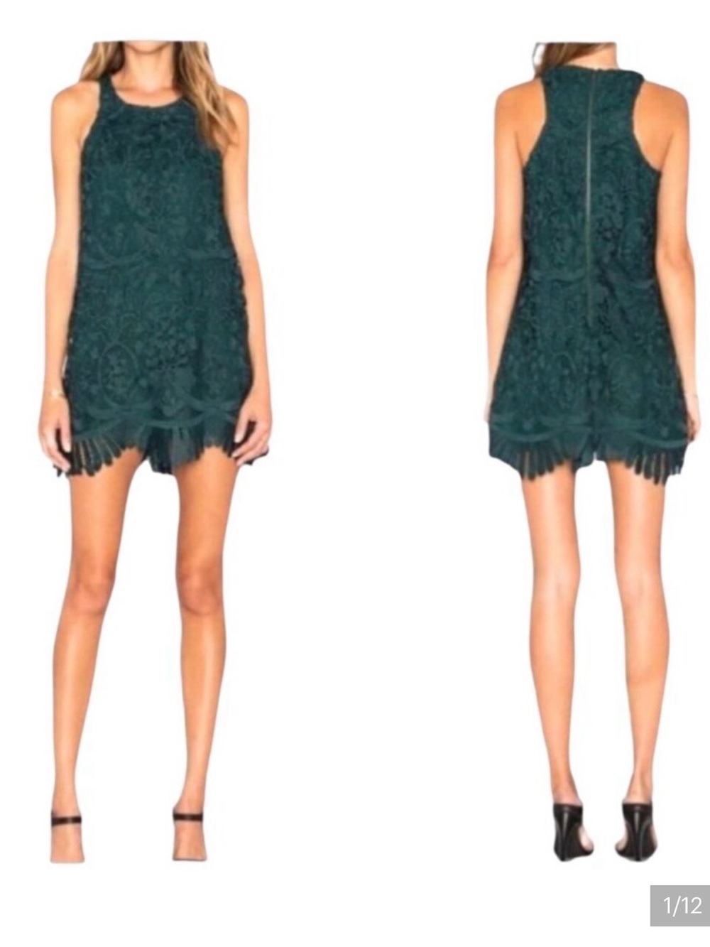 Lovers + Friends Teal Crochet Lace Halter Capsian Shift Dress